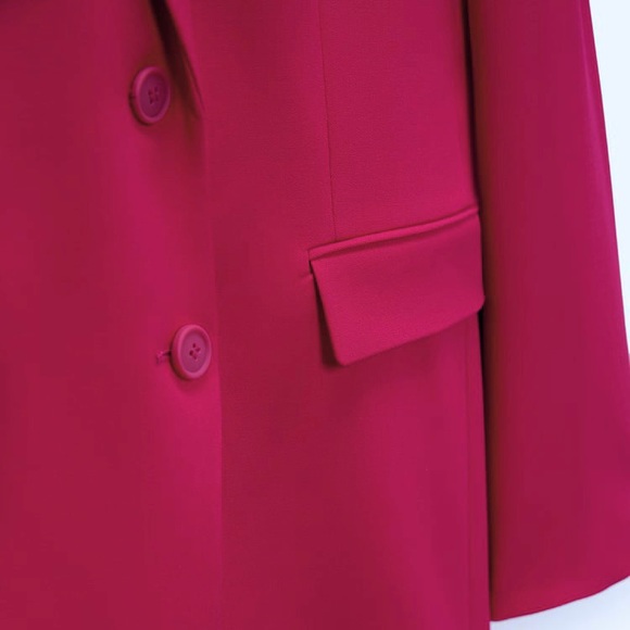 Zara Set - Fuchsia Straight Cut Pocket Blazer & The Low Rise Flare Pants - Picture 13 of 17